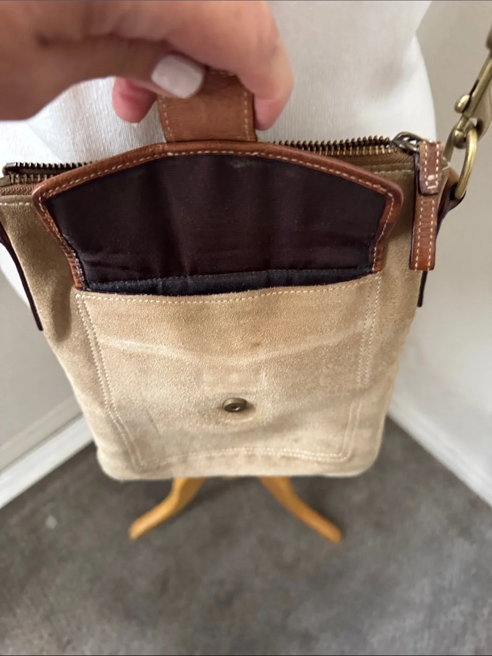 Coach suede with leather trim front pocket crossbody bag